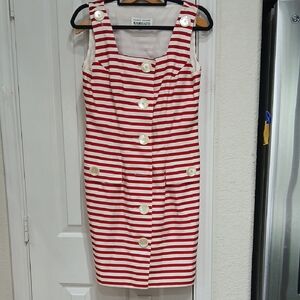 Kamosato Vtg. From The 80's Red and White Sleeveless  Midi Dress Size 10
